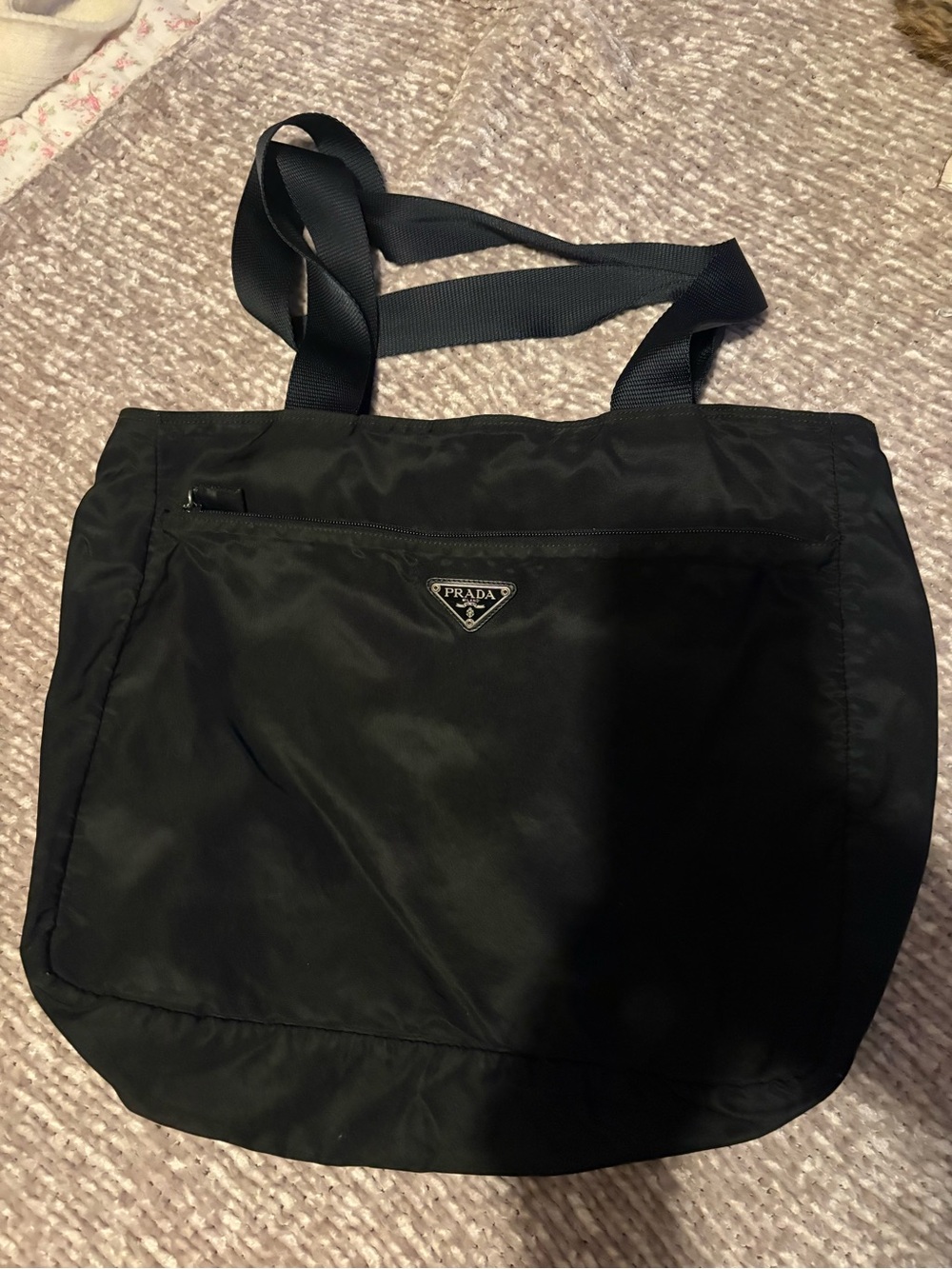 Prada Black Nylon Messenger Tote Bag